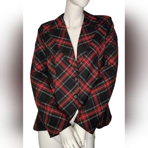Attitude By Jay Manuel Plaid Tartan Women's Jacket Blazer  Red & Black Sz 12